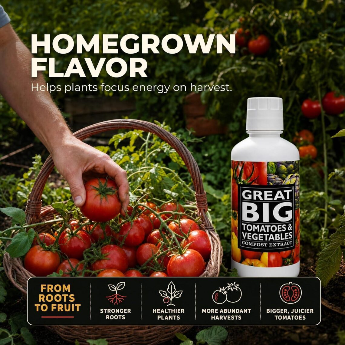 Best Organic Soil Conditioner – Great Big Tomatoes and Vegetables Liquid Fertilizer Booster – 70 Minerals for Big Vegetable Yields, 32 Ounce