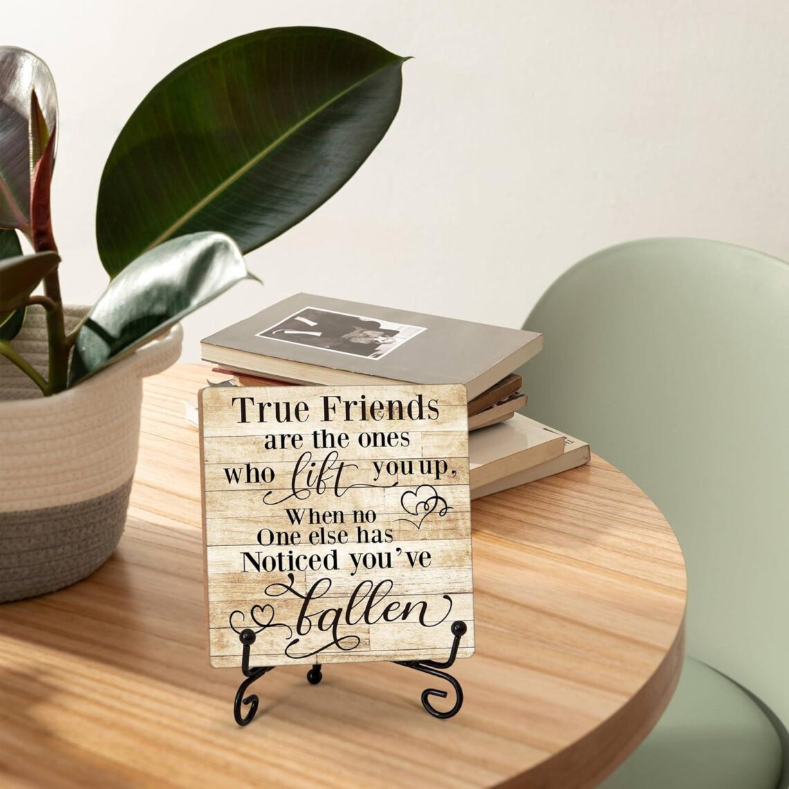 Best Friendship Quotes Desk Decor – Gifts for Women Best Friends, Motivation Tabletop Sign, Wooden Plaque with Iron Stand -16 Review