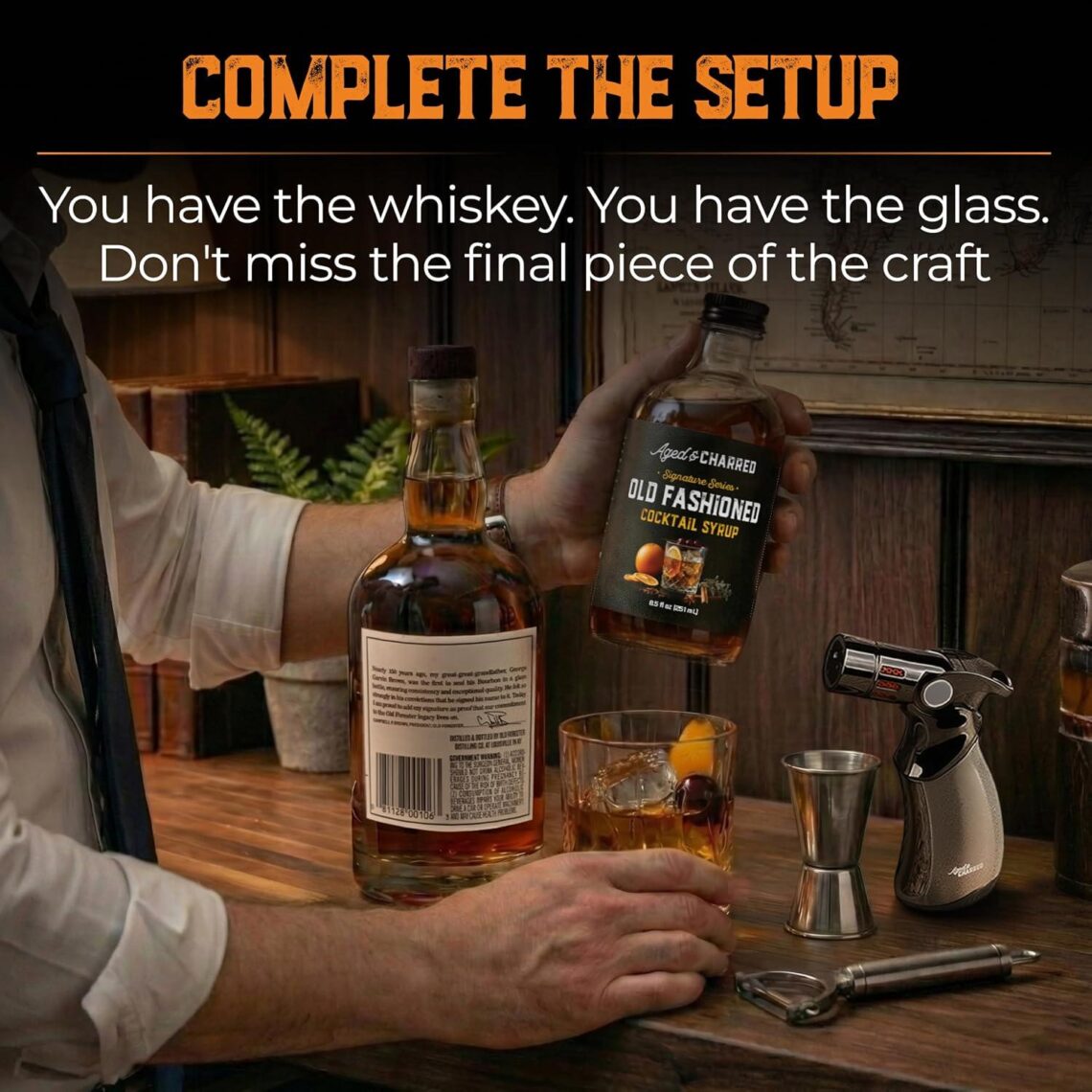 Best Cocktail Mix – Aged and Charred Old Fashioned Mix Syrup for 34 Cocktails – Handcrafted Old Fashion Mix with Bitters, Orange, Cherry, Cinnamon – Easy to Mix with Bourbon or Whiskey